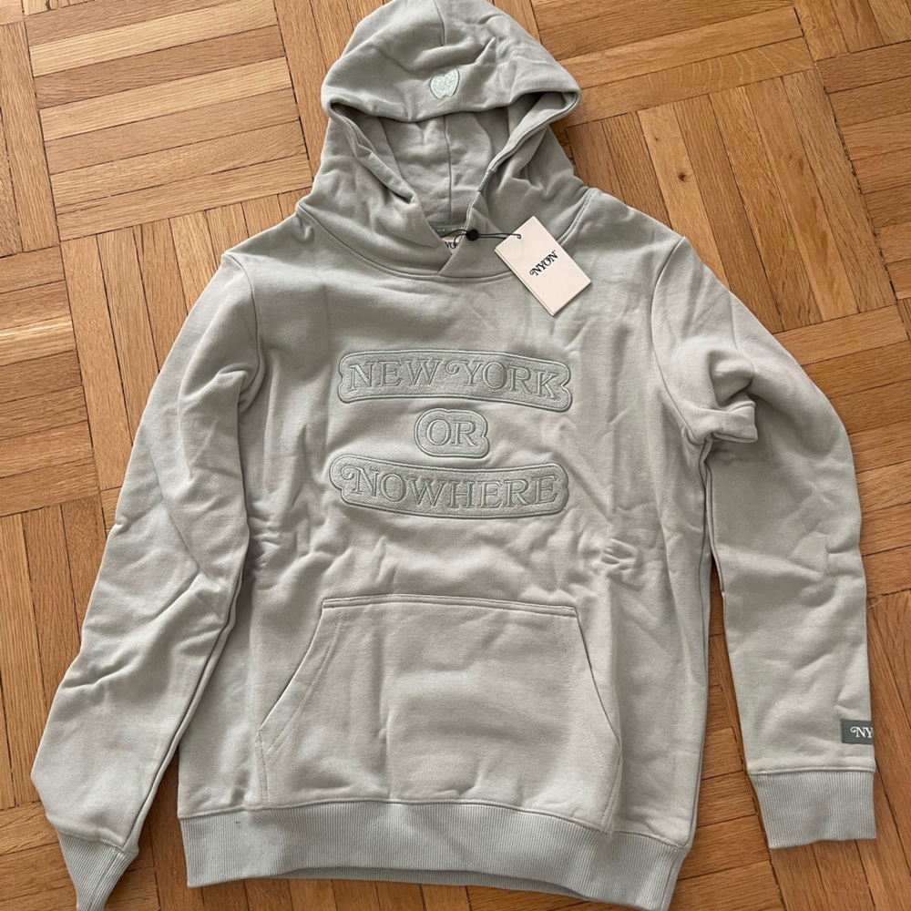 NYON - New York Or Nowhere Embroidered Hooded Sweatshirt - Light Sage, NWT